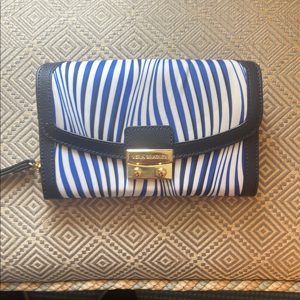 Vera Bradley Blue and White Striped Women's Wristlet Bag